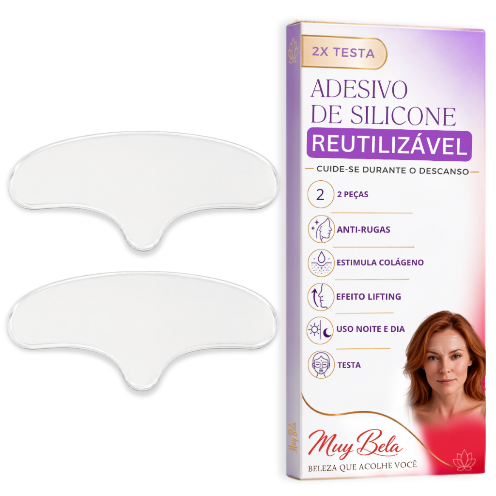 Kit com 2 Adesivos Anti Rugas para Testa Silicone Skin Care Cirúrgico Natural Reutilizável 30x Reduz Linhas Rejuvenesce