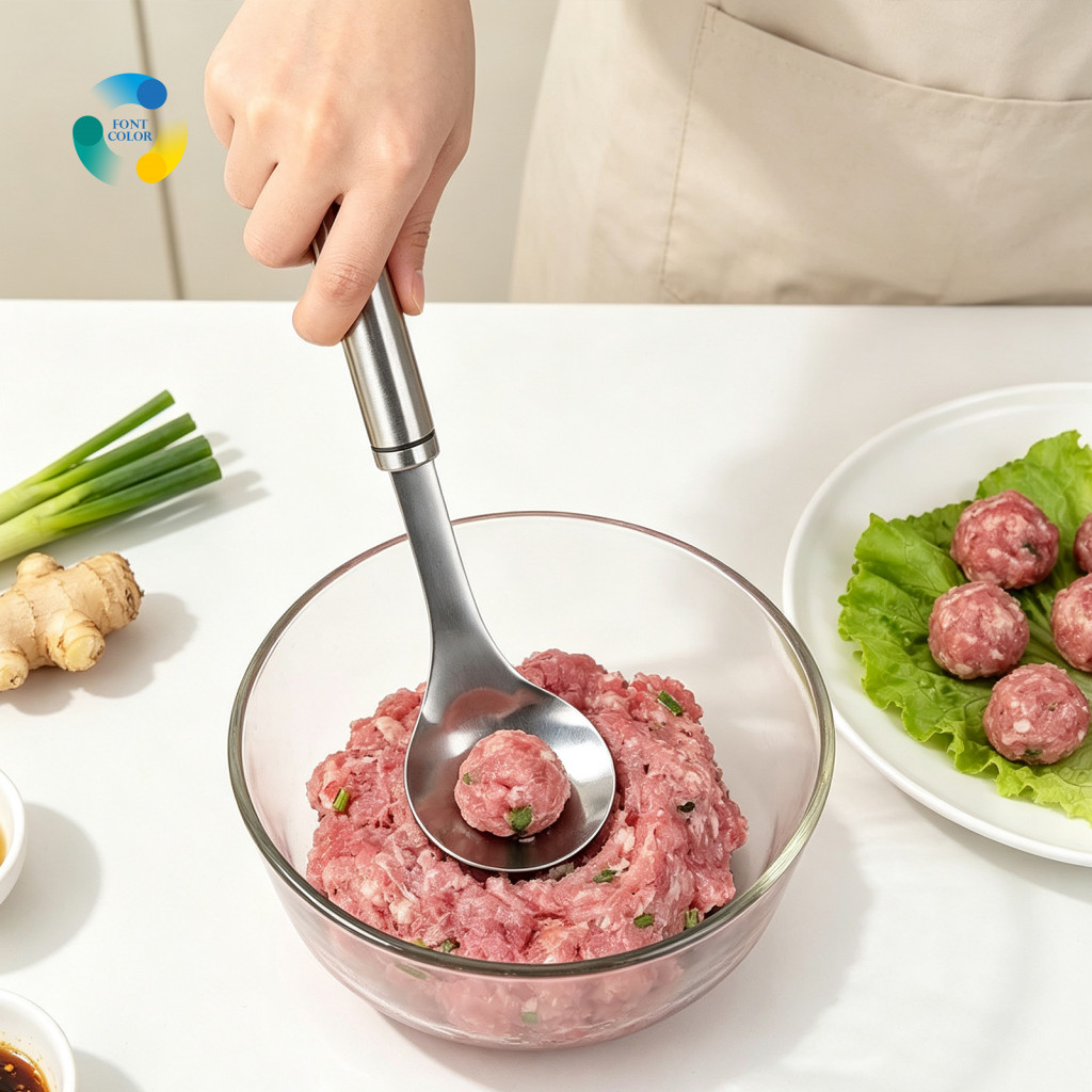 Meatball Maker Tool for Beef Pork Fish Stainless Steel Spoon Non-stick Meat Baller with Ergonomic Handle for Perfect for