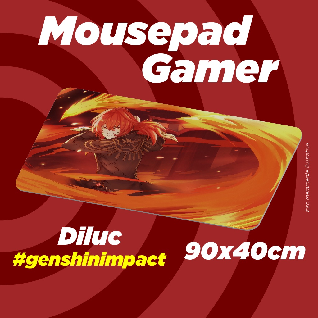 Mouse Pad Gamer  - Diluc - Genshin Impact - 90x40 - 80x40 - 70x30 - 60x40 - 40x45 cm
