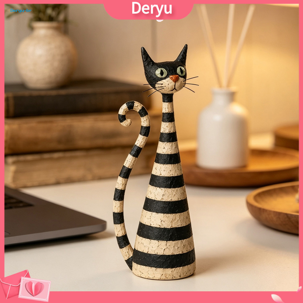 Vintage Resin Cat Statue Retro Style Ornaments 2pcs Lady and Figurines Set – Elegant Sculptures with Polka Dot Dress H