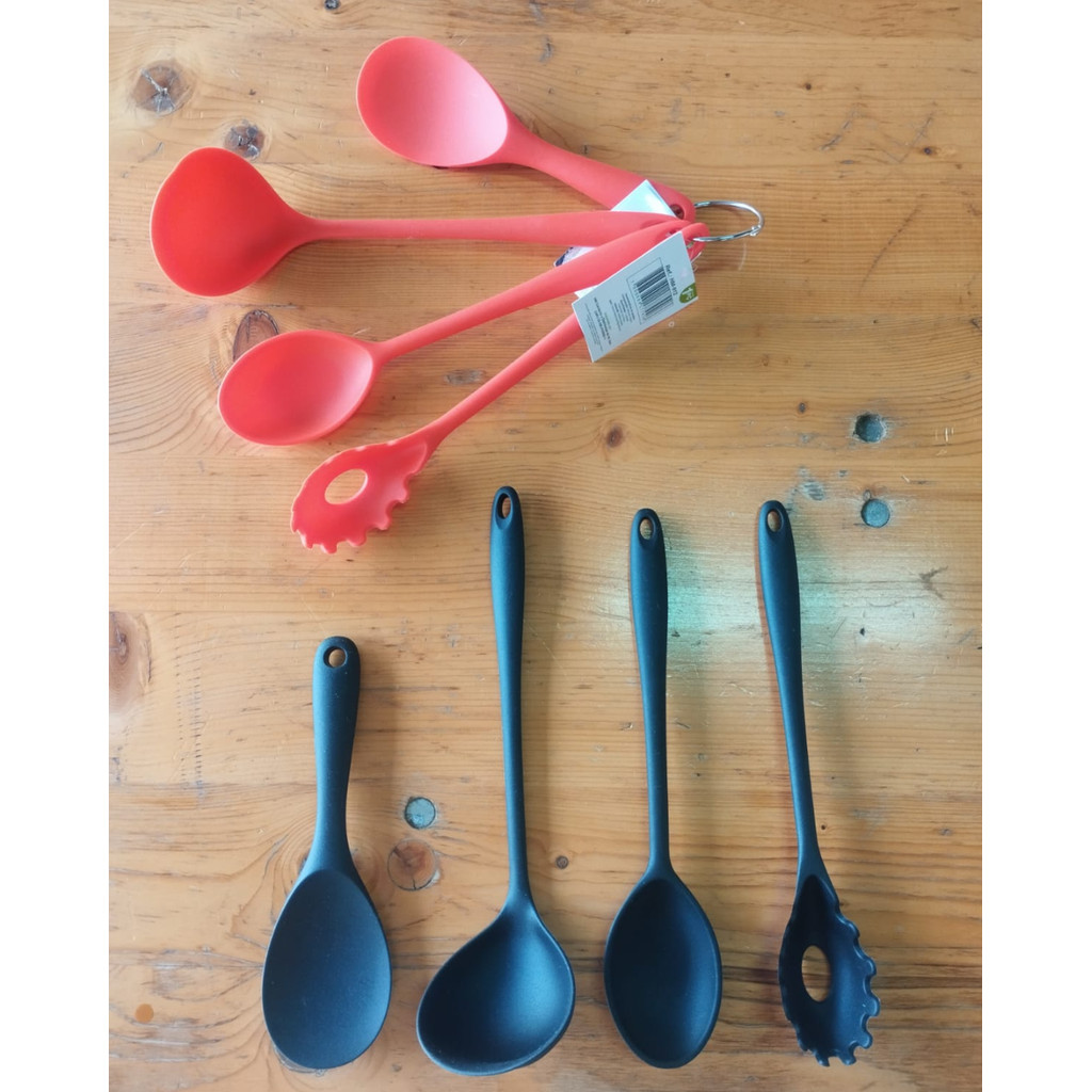 Kit Utensílios de Silicone – Colher de Arroz (Pequena e Grande), Concha e Pegador de Massa