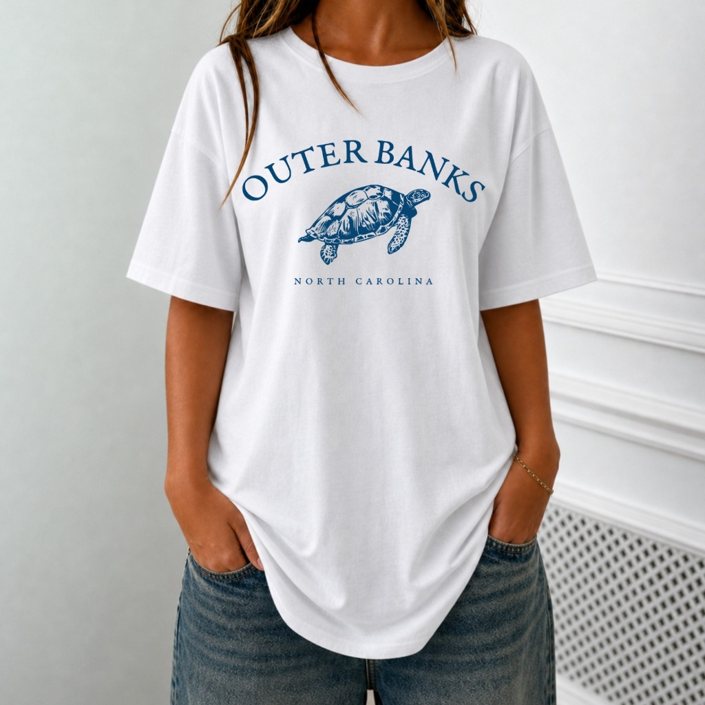 Camiseta Oversized Unissex Tartaruga Marinha Outer Banks Praia Vintage Premium