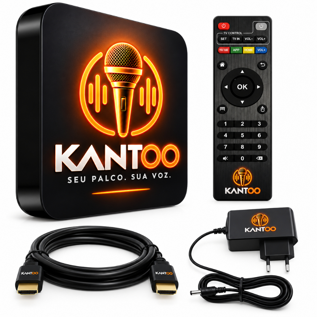 KANTOO Karaokê Profissional para TV + 2 Microfones USB, Pontuação, Fila e 2 Mil ou 12 Mil Músicas Offline