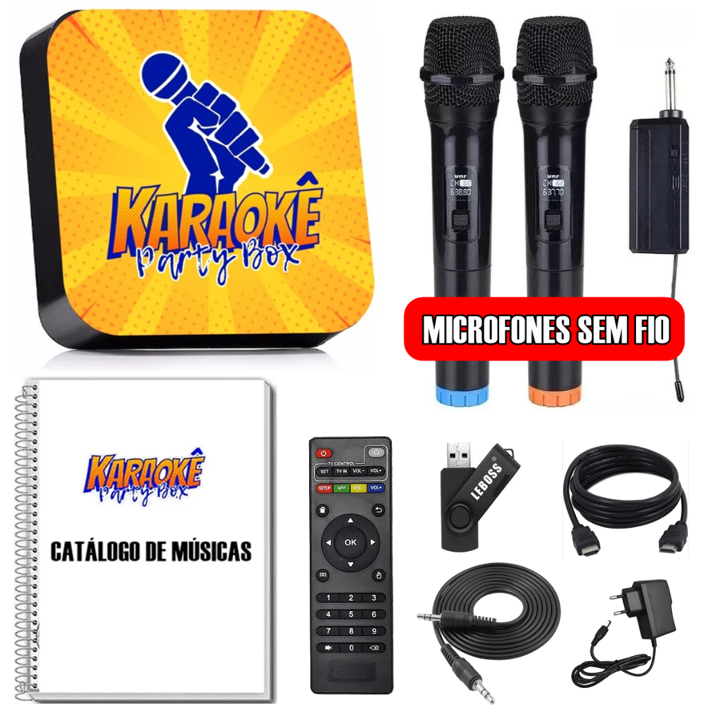 Karaoke Party Box Profissional +2 Mic Sem Fio +de 2000 Músicas +Catalogo (Com Pontuação) ORIGINAL