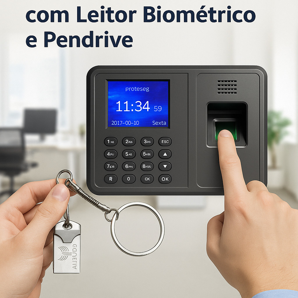 Relógio de Ponto Biométrico Digital Eletrônico  Com Conexão USB com Pendrive Digital Para Registro De Pontos  Empresa