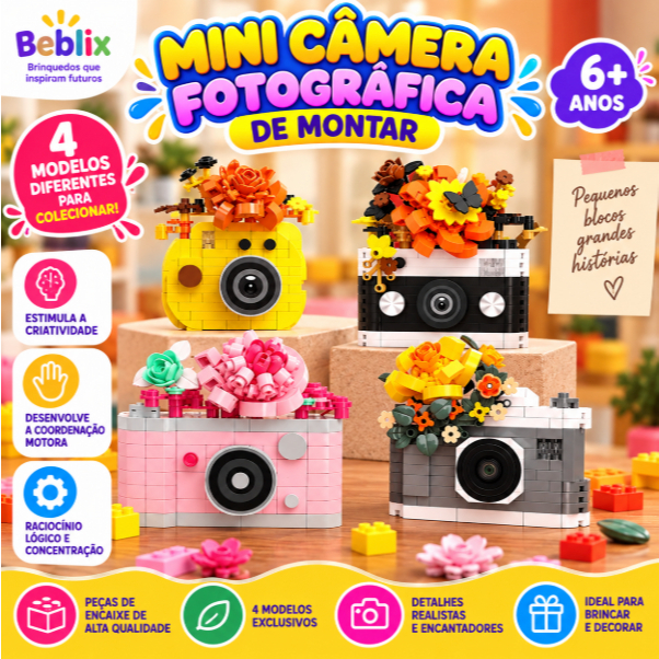 Miniatura Câmera Retrô Inblox tipo mini LEGO Colecionável Blocos de Montar Presente Menino e Menina 6 Anos