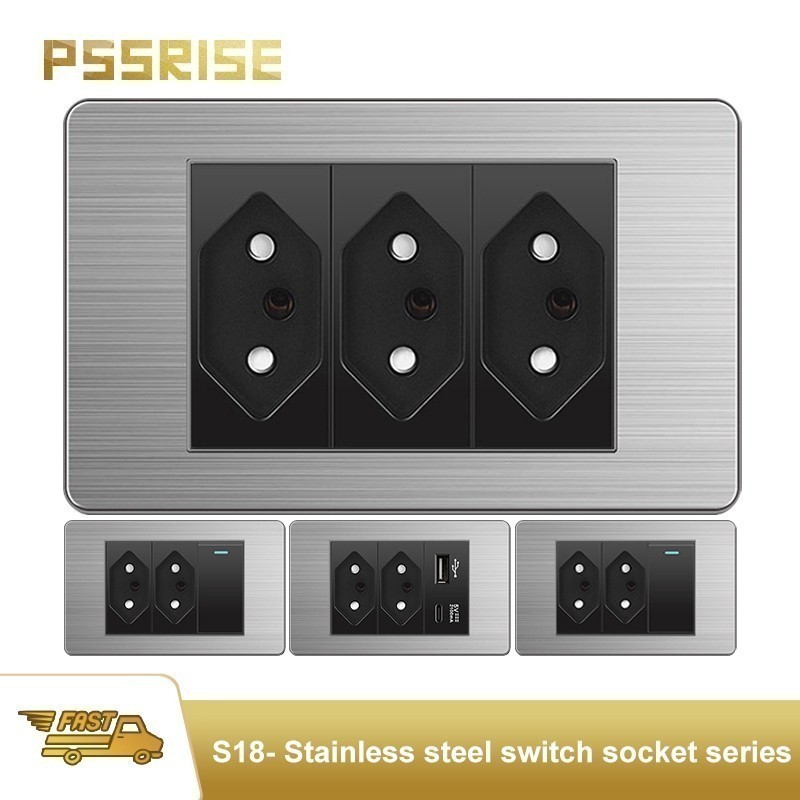 PSSRISE Power Wall Light Switch Painel De Carregamento Preto Seguro Material De Aço Inoxidável-S18