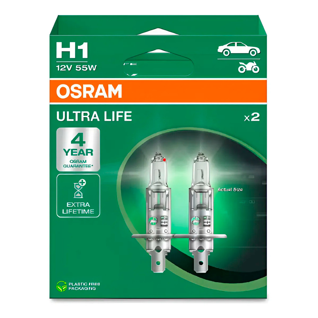 Lâmpada Farol Baixo Fiat Bravo 2011 Até 2016 h1 Osram ultra life 12V Alta Durabilidade - Par