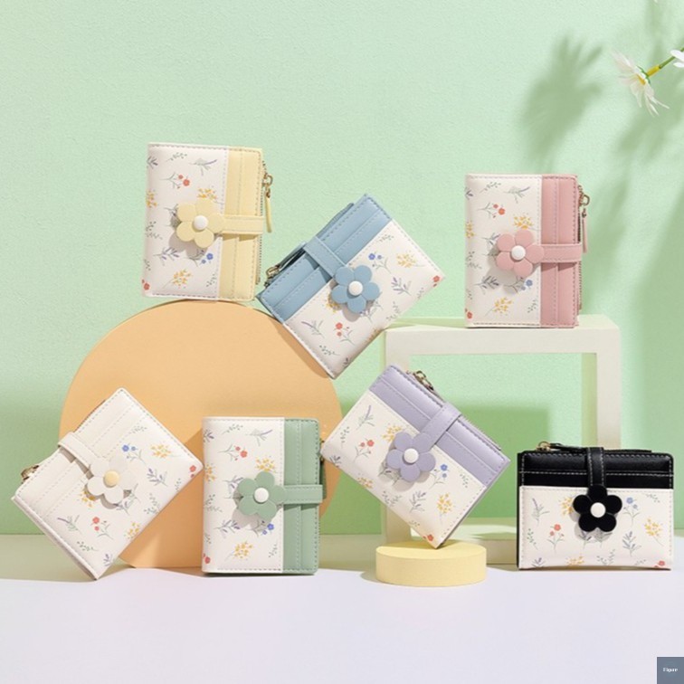 Carteira Curta Com Design De Flores Para Mulheres-Estilo Macaron 2038