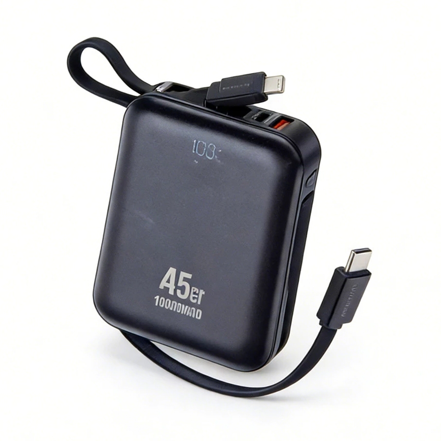 Power Bank A'Gold Pro BTE-105 10000mAh 45W PD Turbo com 2 Cabos Integrados USB-C e Lightning