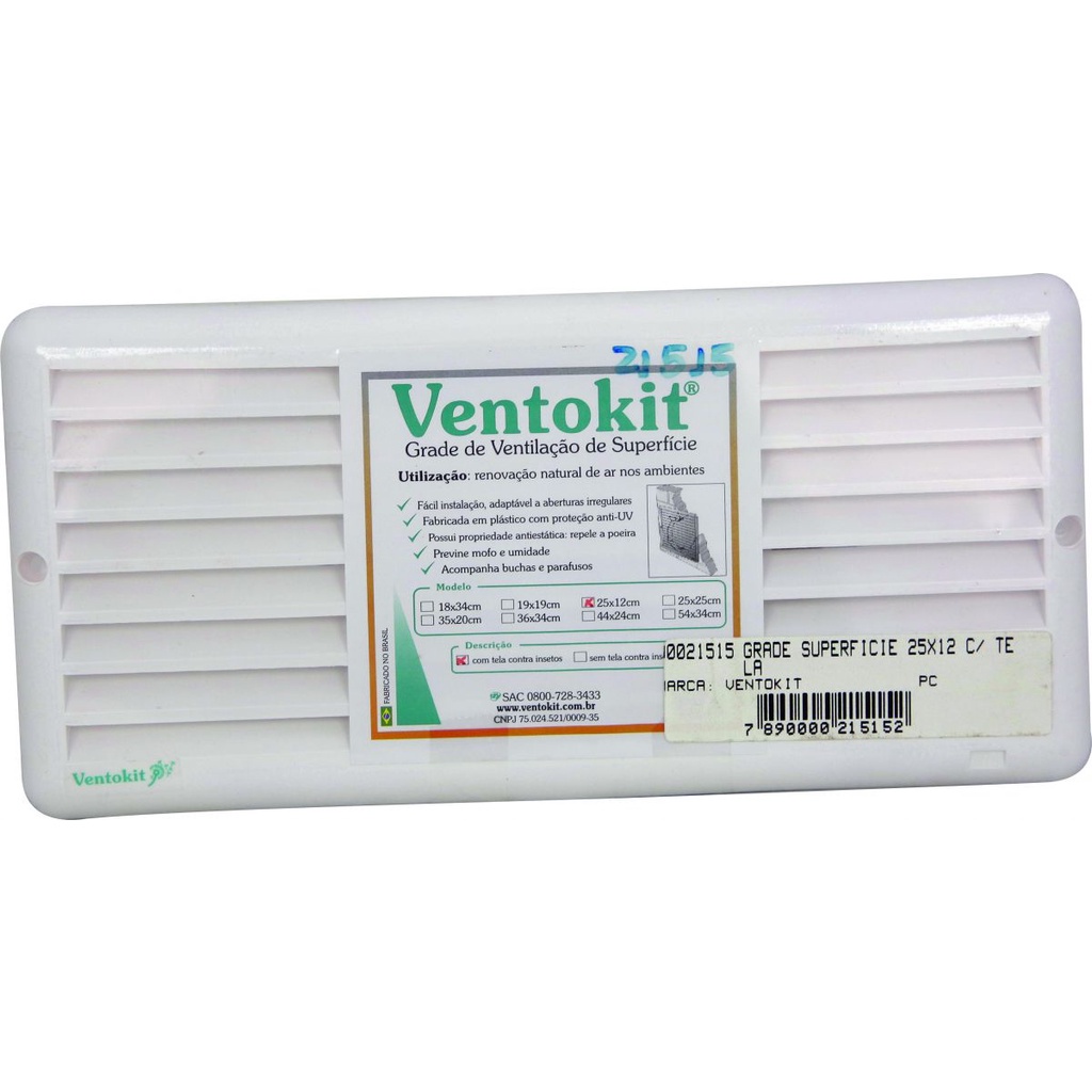 Grade Grelha De Ventilação 25x12 C/ Tela Anti-inseto