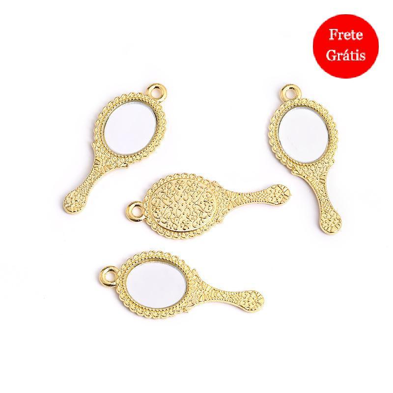 [Youngmg] Mini Pingentes De Espelho De Liga Gravada Vintage , 10 Peças , Amuletos Antigos Para Chaveiro DIY , Projetos D