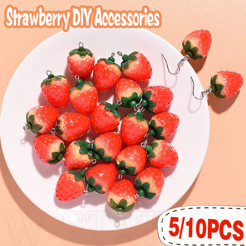 5/10 Unidades 3D Mini Morango DIY Acessórios-Pulseira Colar Fazendo Pingentes-Para Fazer Chaveiros , Brincos , Cordão De