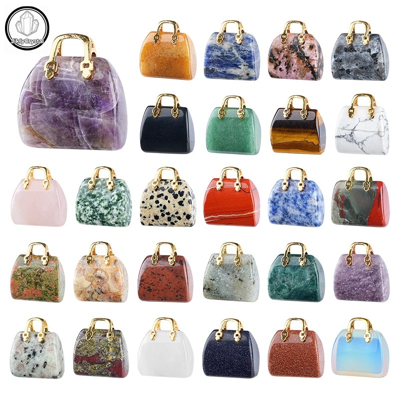 Mini Pingente De Escultura Em Bolsa De Cristal ✨ Charme De Com Pedras Preciosas Polidas | Adorável Chaveiro E Decoração