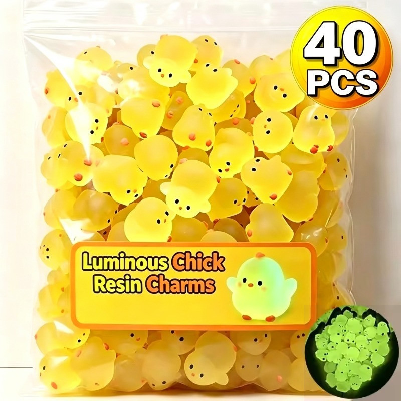 40/10 Unidades Mini Galinhas Amarelas Luminosas-Brilho No Escuro , Criativo-Acessórios De Resina Feitos À Mão DIY-Orname