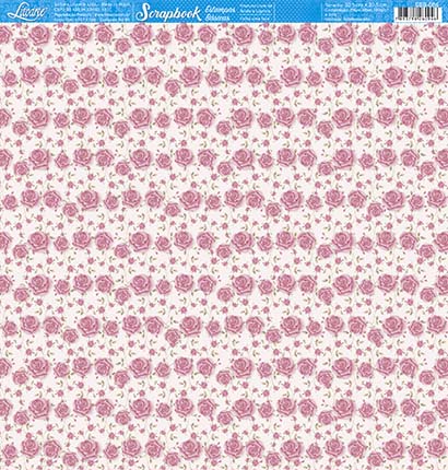 Papel Para Scrapbook Folha Simples Estampa Básica Rosas Litoarte SBB-086 30,5x30,5