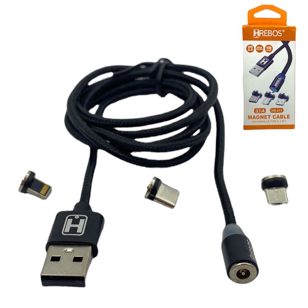 Cabo Magnetico Hrebos 3.1a 1m V8 Type-c Lightning 3in1