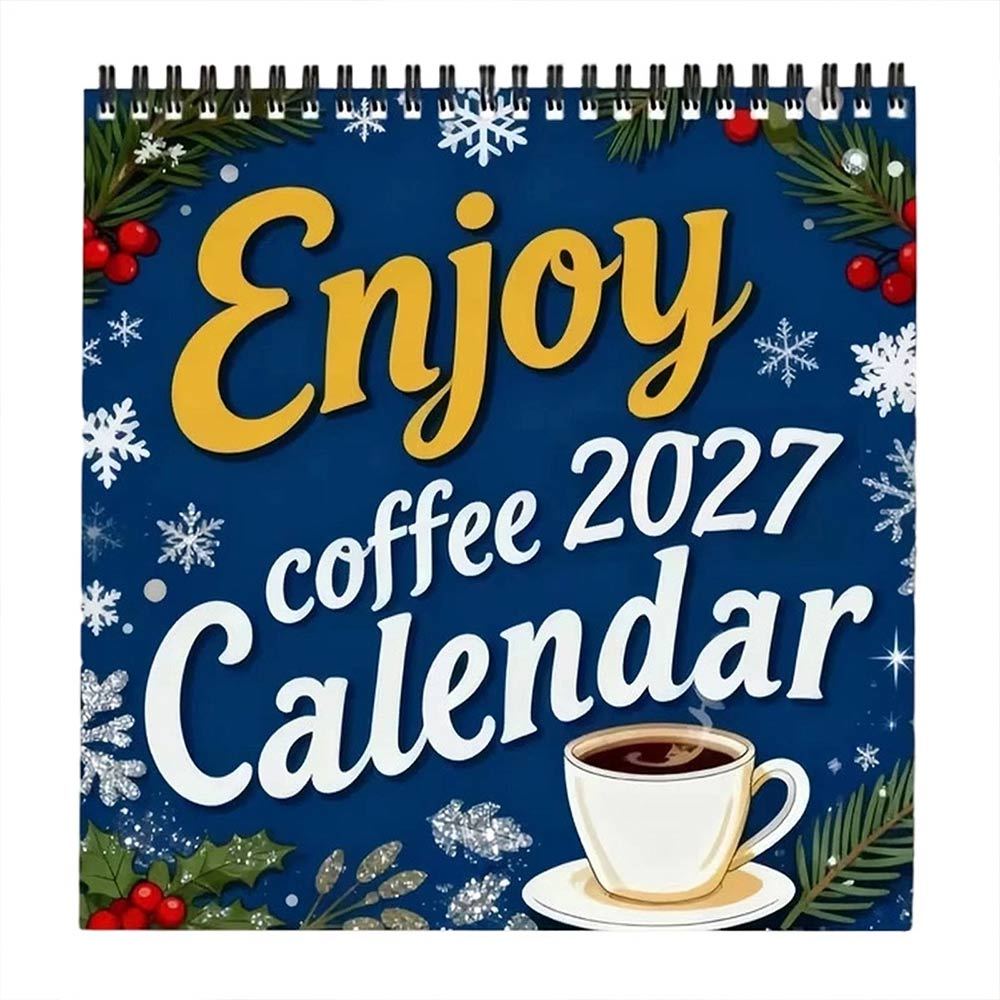 Coffee Art Themed 2027 Desk Calendar Spiral Binding Monthly Planner For Home Office Desktop Table Ornament