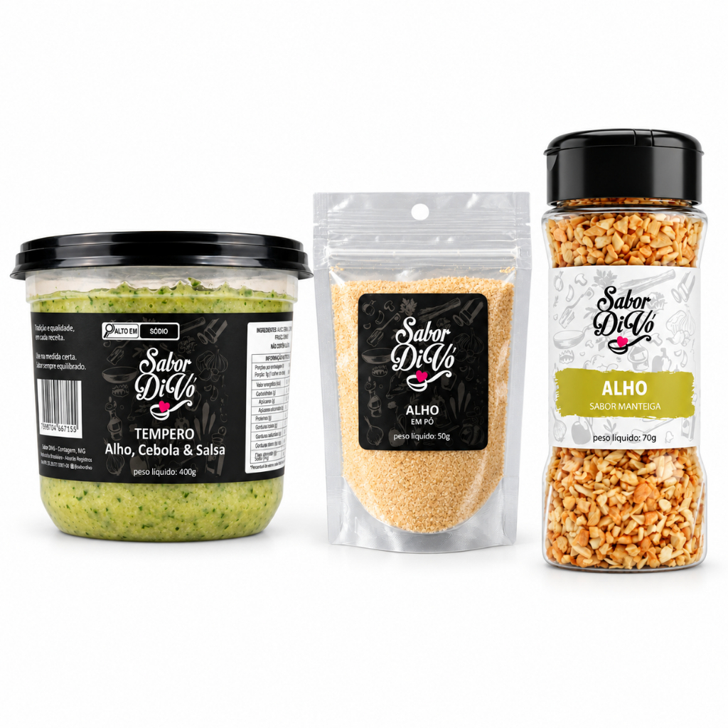 Kit 3 Temperos Natural Premium Alho Cebola Salsa Alho Manteiga Alho Em Pó