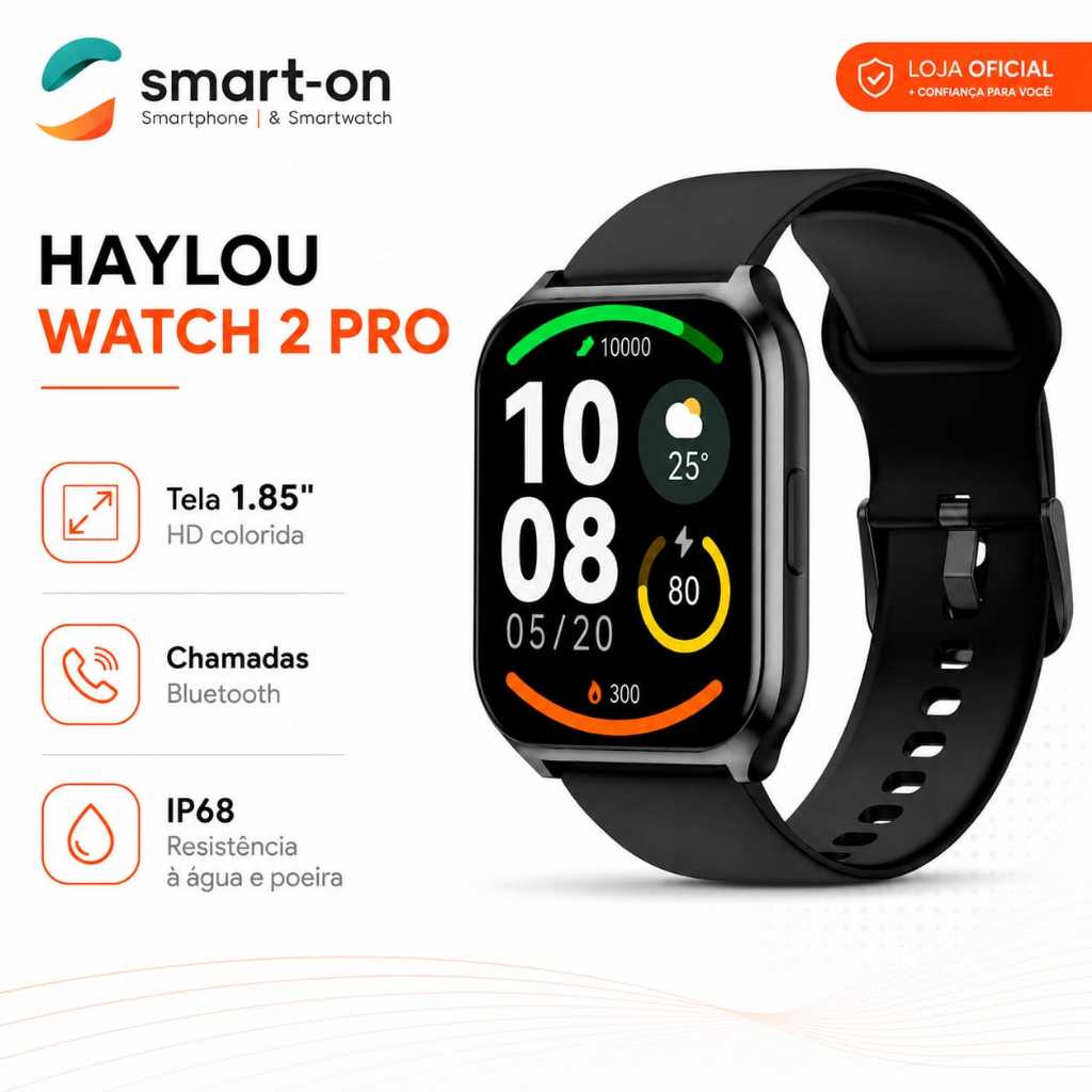 Smartwatch Haylou Watch 2 Tela 1.85” Chamadas Bluetooth IP68 Android iPhone