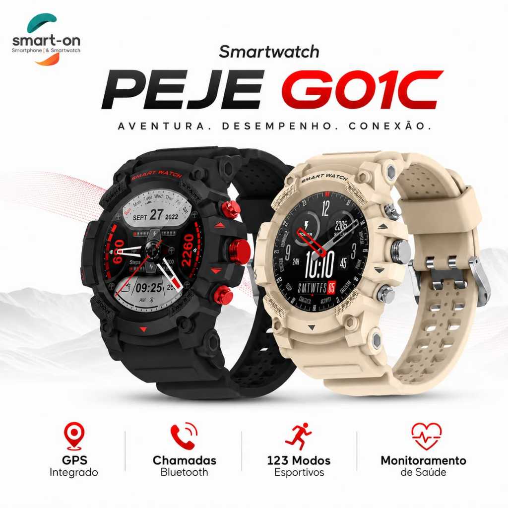 Smartwatch PEJE G01C Esportivo GPS Chamadas Bluetooth À Prova D’Água Android iPhone
