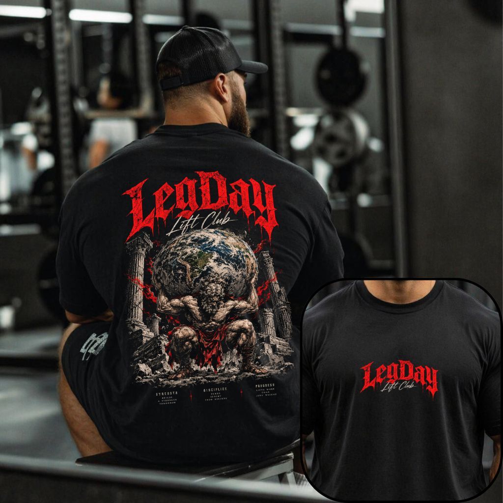 Camiseta Oversized Leg Day Lift Club Atlas Academia Treino Musculação Streetwear Presente Algodão