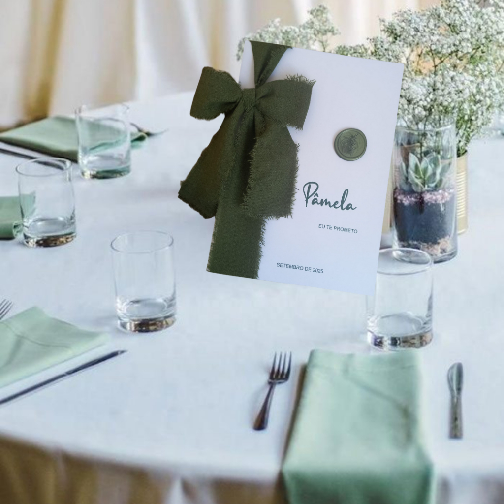 Par de Cadernos de Votos Casamento 2un Lacre de Cera Verde Oliva Personalizado Nome dos Noivos 14x20cm