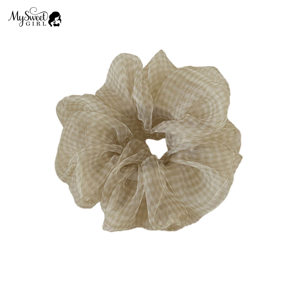 Elastic Hair Rope Korean Style Tie for Women High Mesh Fabric Ponytail Holder Lightweight Soft Plaid Pattern Perfect Hal