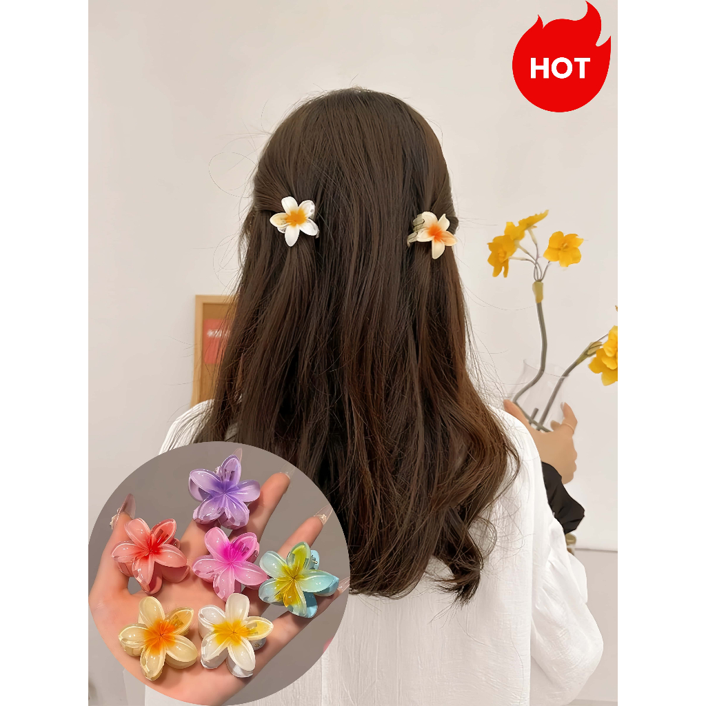 [ KIT 12 ] MINI Clips De Cabelo De Flor Havaiana Coreano Plumeria Jelly - Prendedor Presilha 4CM