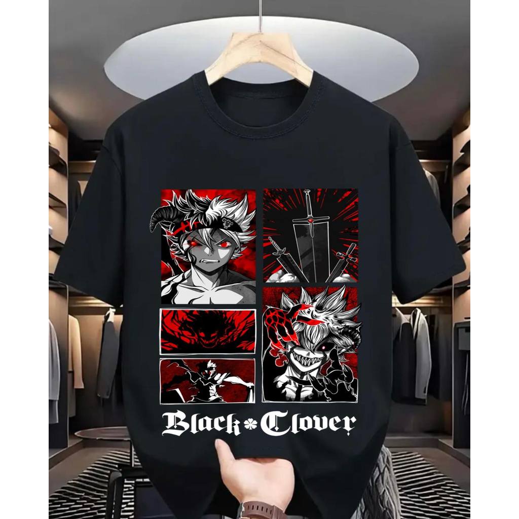 Camiseta Unissex Premium De Algodão Estampa Anime Black Clover Cor Preta Casual Confortável Para Fãs De Animes Uso