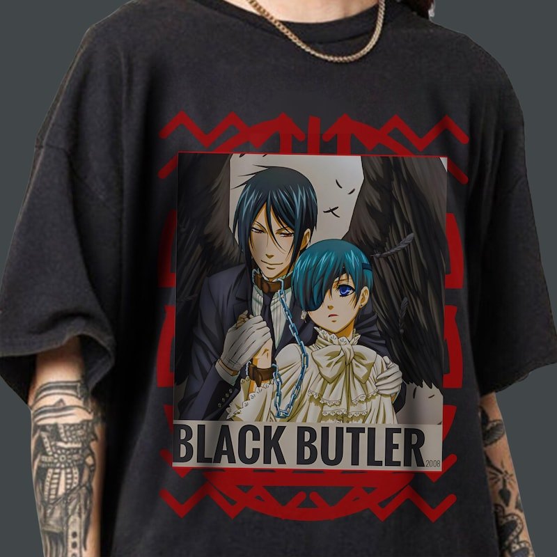 Camiseta Unissex Premium De Algodão Estampa Anime Black Butler Cor Preta Estilo Vintage Confortável Para Uso Casual E
