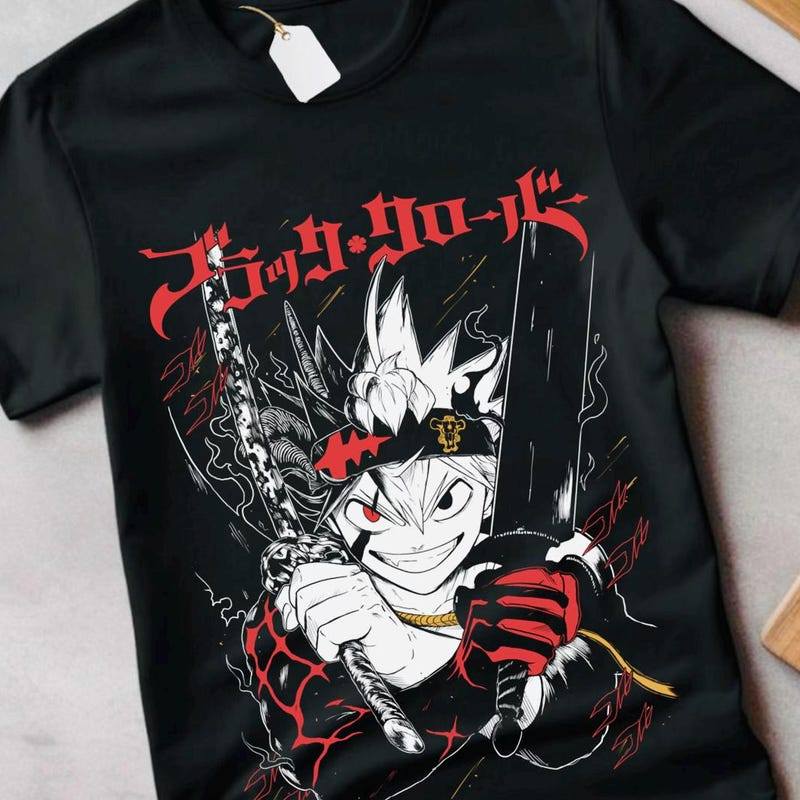 Camiseta Unissex Premium de Algodão Estampa Anime Asta Black Clover Cor Preta Estilo Casual Para Uso Diário E Eventos