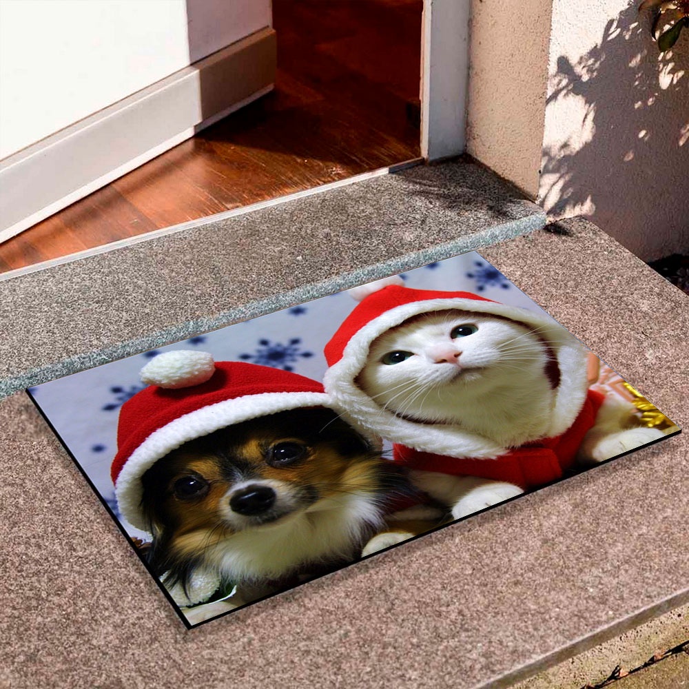 Super Tapete Tapete Capacho Porta de Entrada Decorativo - Natal Dog E Cats