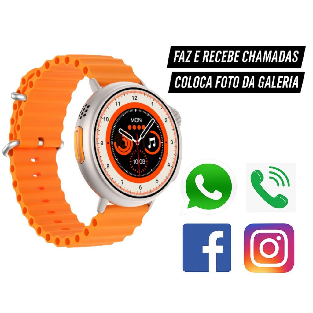 Relogio Digital Smartwatch Redondo Feminino Masculino Faz Chamada Troca Fotos Notificação SE Mini