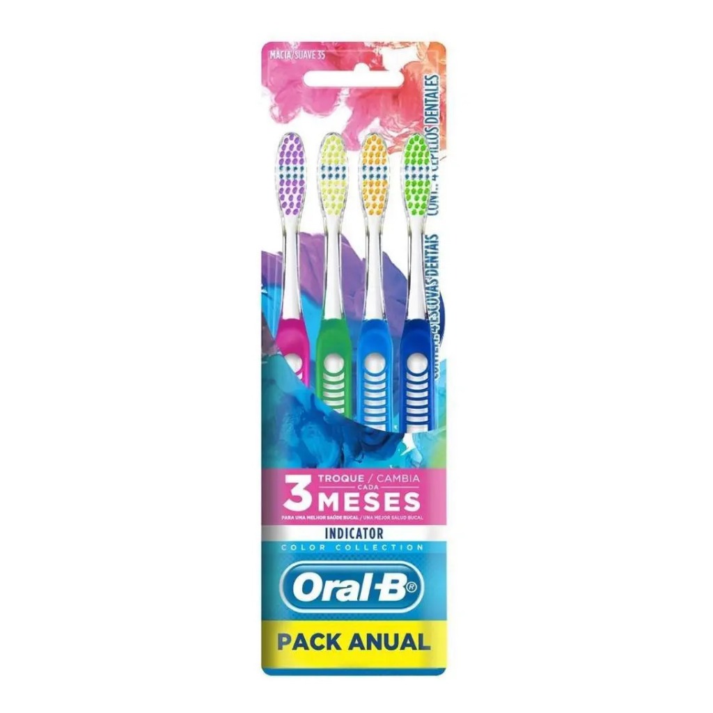 Escova de Dentes Oral-B Indicator Color Collection Família 4 Unidades Dental Kit