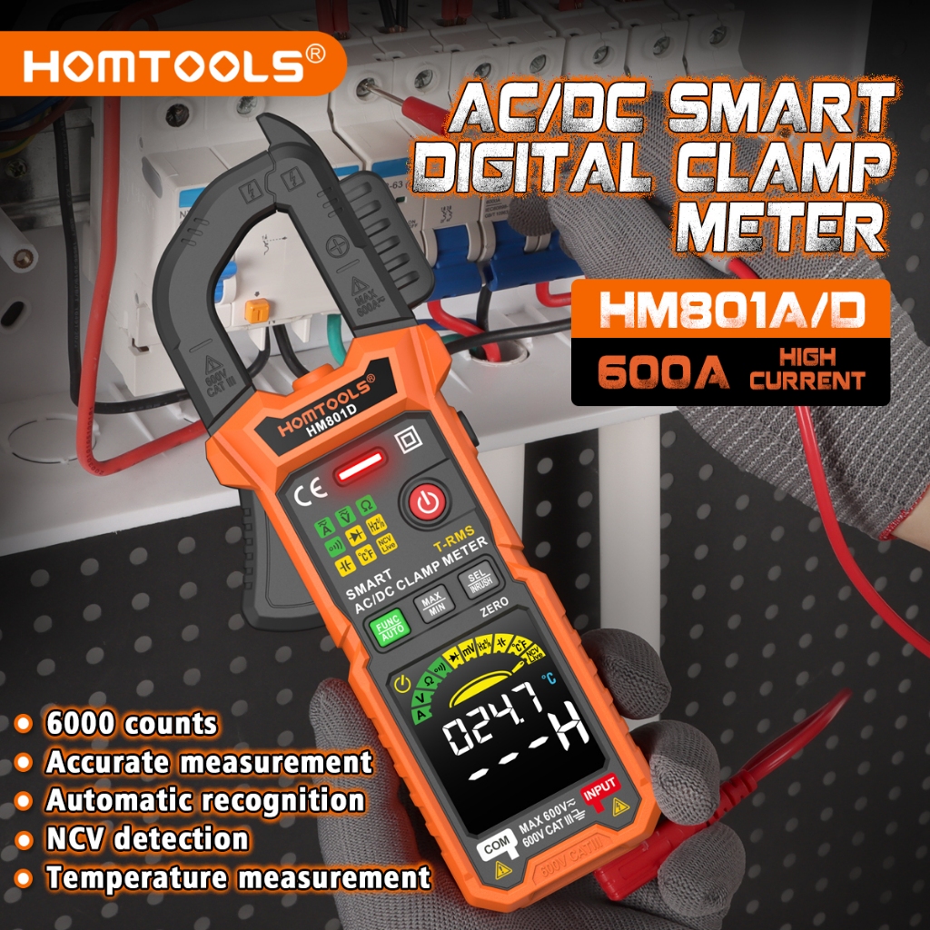 HOMTOOLS HM801 Digital Clamp Meter Multímetro600A Corrente AC/DC E Testador De Tensão De 600 V De Braçadeira Digital
