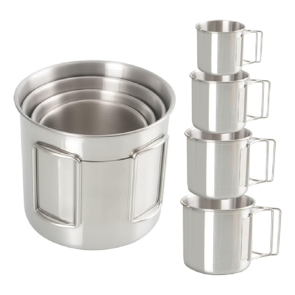 Kit 4 Canecas Camping Aço Inox Empilháveis P/ Trilha Viagem