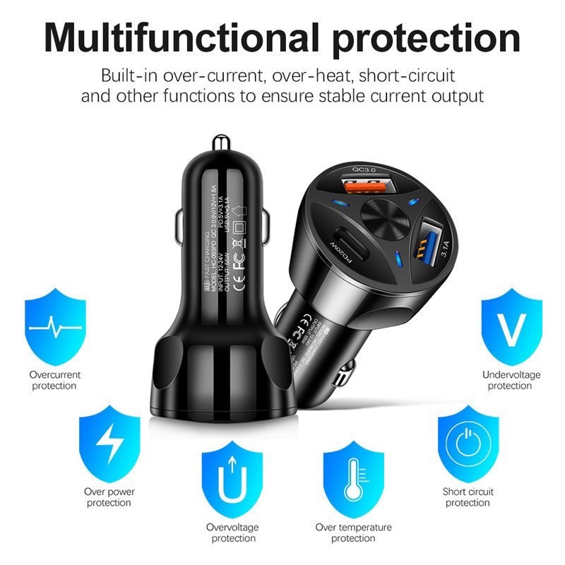 Qc3.0 Carregador E TOMADA Do Carro De QUICK CHARGER Carregamento Rápido Adaptador 3 Portas 55W