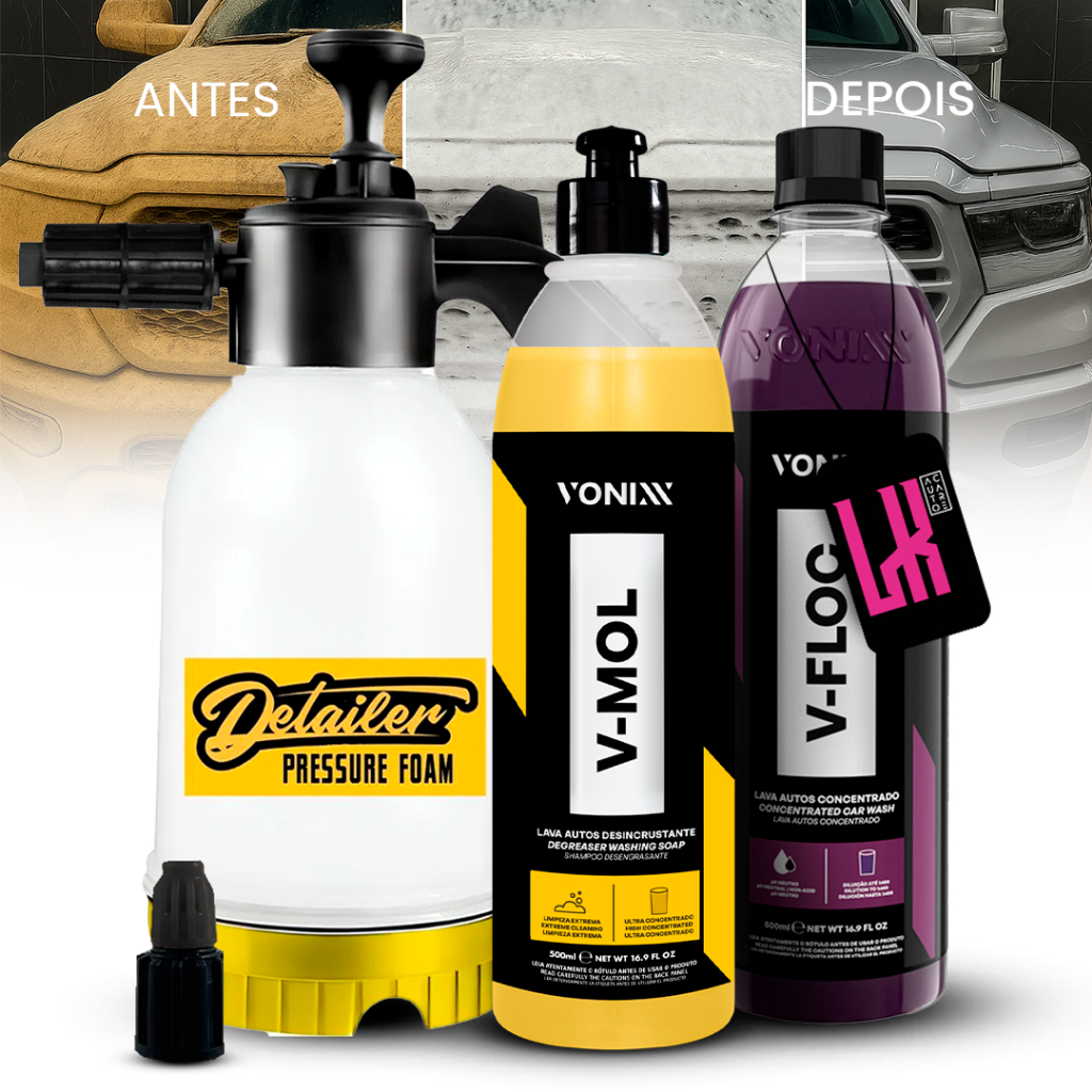 Kit Lava Carro Moto Pulverizador Snow Foam Espuma Shampoo V Floc V Mol Desengraxante Pre Lavagem Vonixx