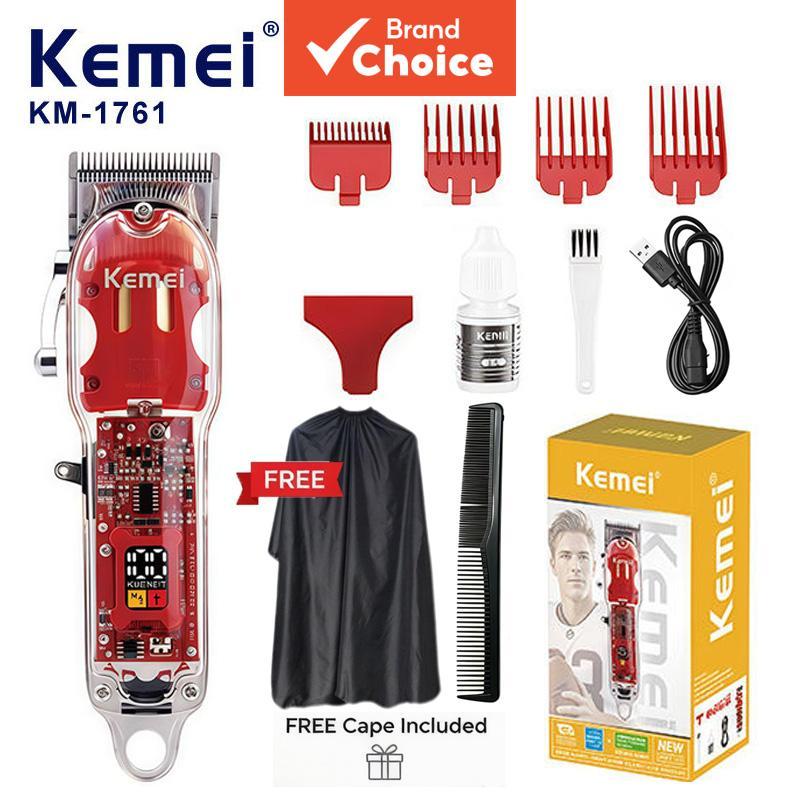 Kemei KM-1761 Máquina de Cortar Cabelo com Corpo Transparente, Potente, Recarregável por USB, 1800mAh, Lâmina de Aço