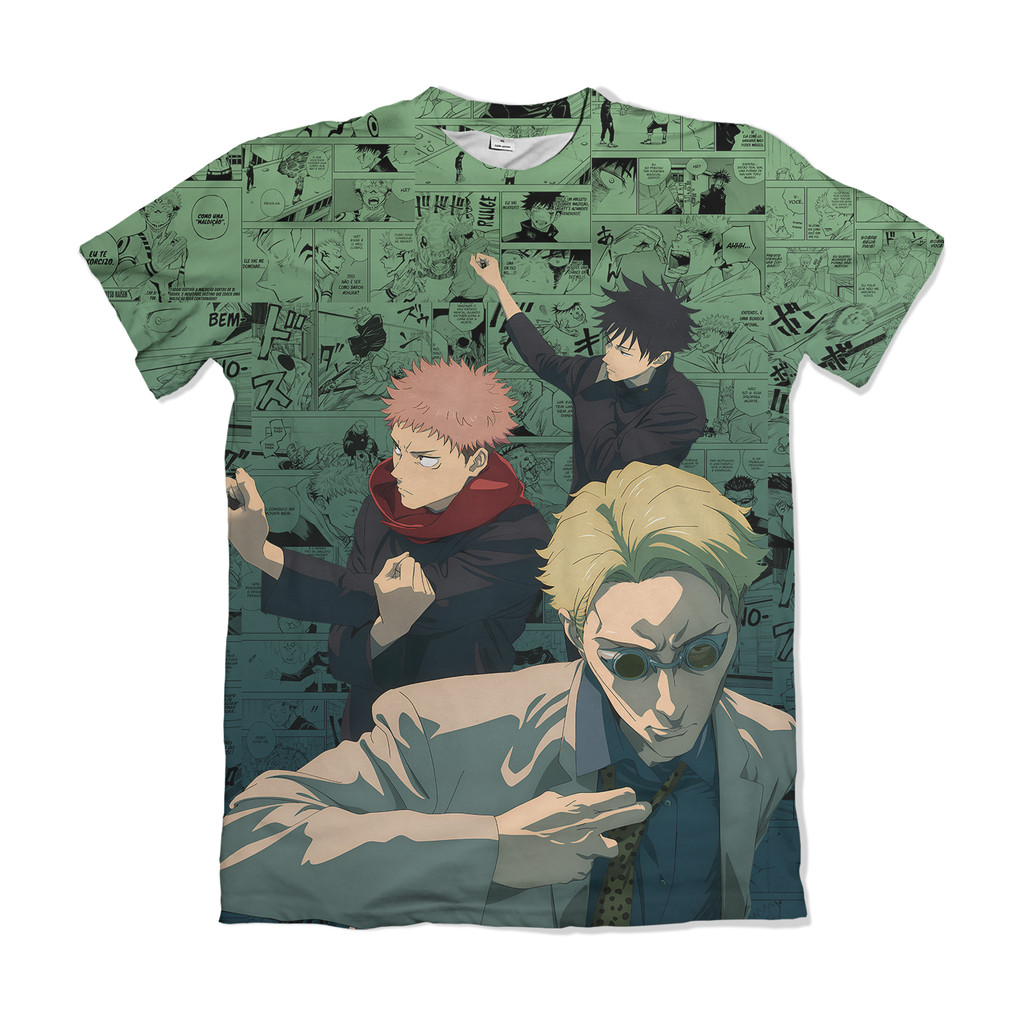 Camiseta Jujutsu Kaisen Nanami Itadori Yuji Megumi Fushiguro Pose Verde Anime Dry Fit Masculina Feminina Infantil