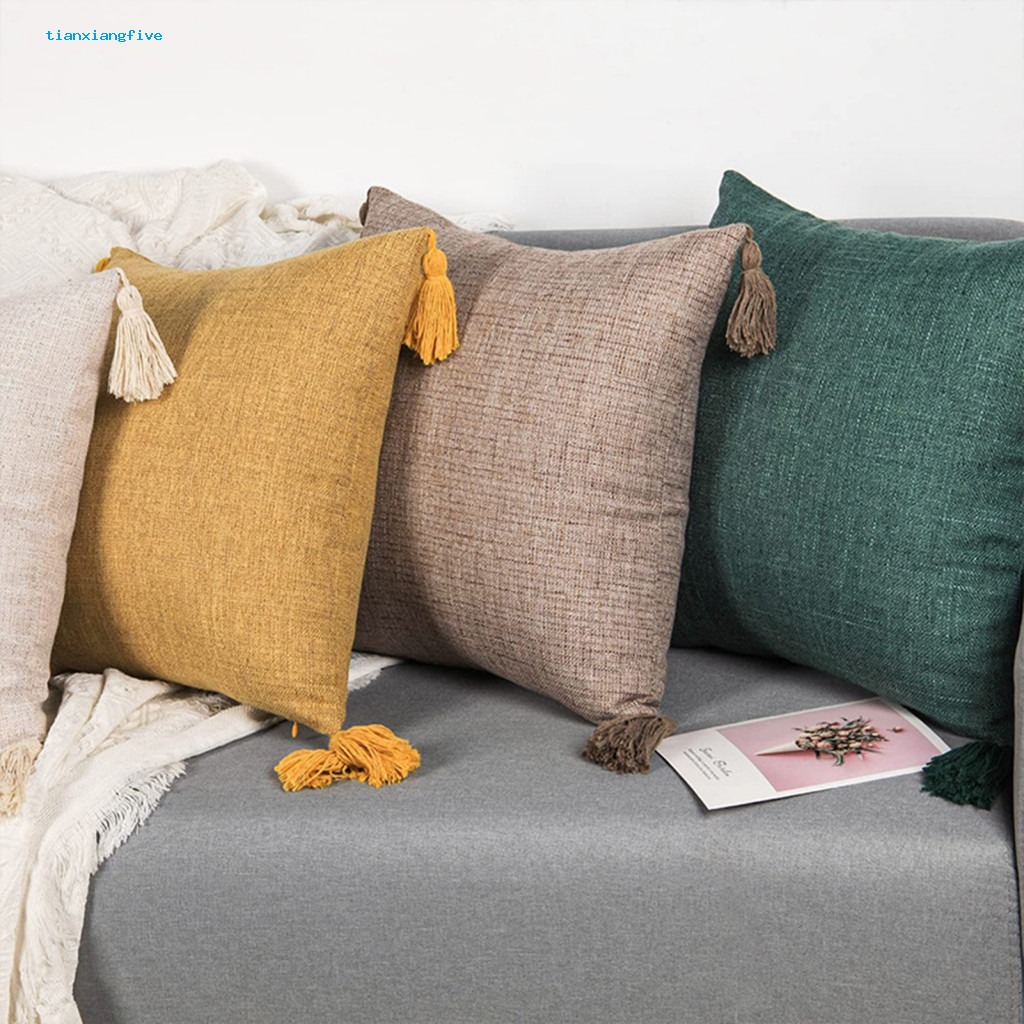 Pillow Cover with High-quality Fabric Minimalist Design Pillowcase Boho Tassel Farmhouse Decorative Throw Hidden Zipper