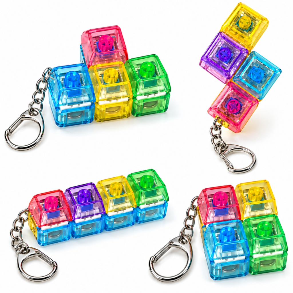 Chaveiro Teclado Mecânico Switch Blue Fidget Gamer Keycap Antiestresse 4 Teclas