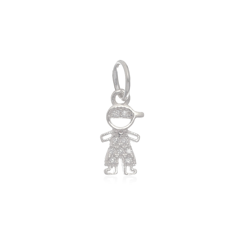 Pingente de Prata Mini Menino Cravejado