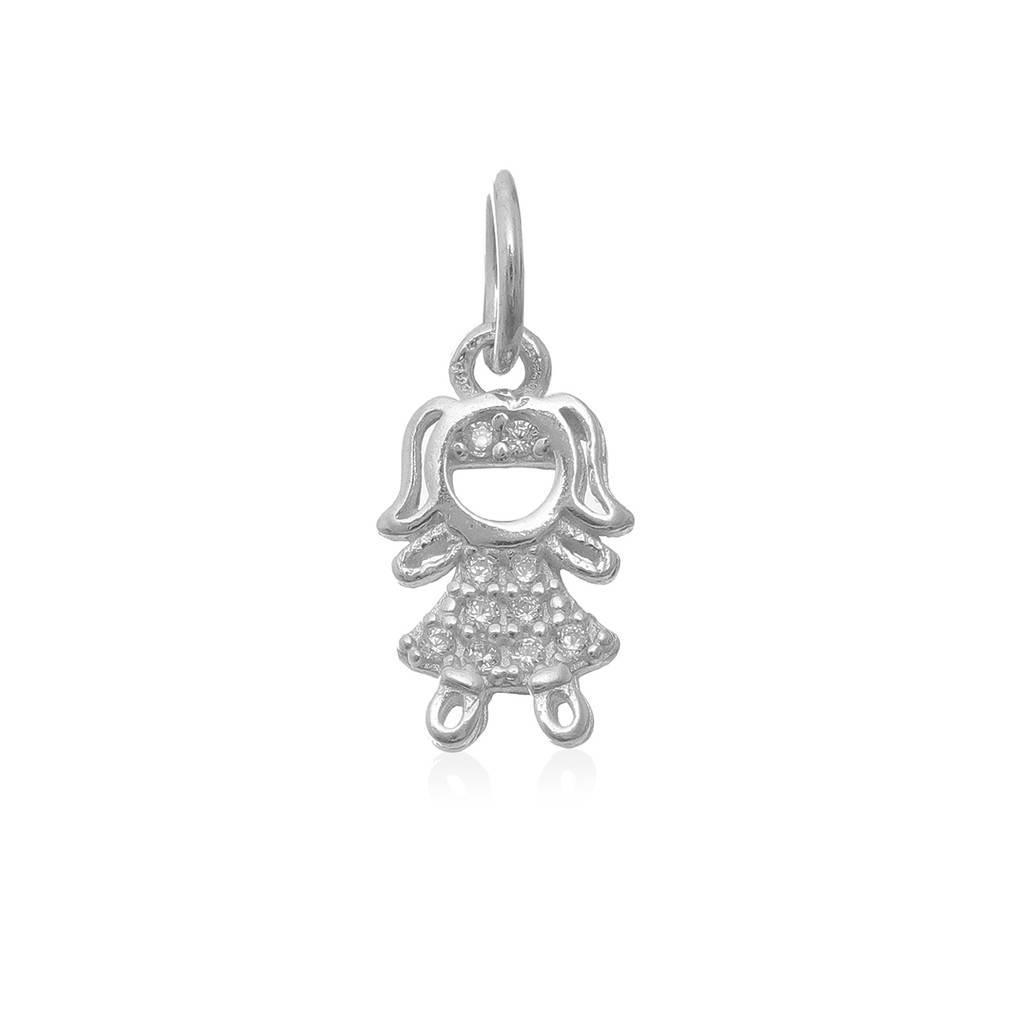 Pingente de Prata Mini Menina Cravejado
