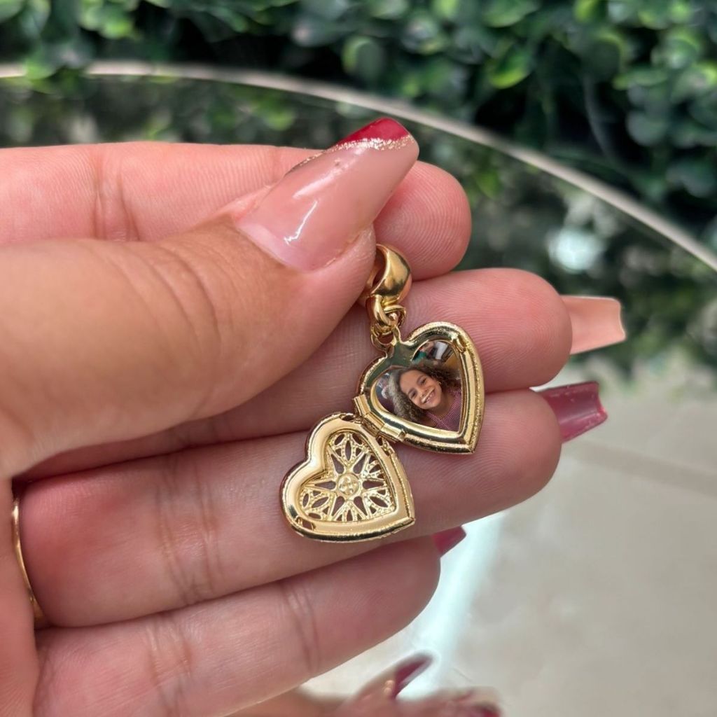 Berloque Passante Relicário Mini telado Banhado a Ouro 18k Para pulseiras