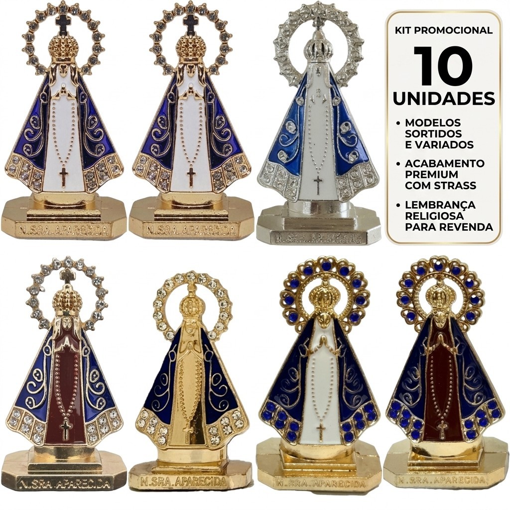 10 Peças Mini Estátua Nossa Senhora Aparecida Metal 5.5cm Para Painel Carro Casa Presente