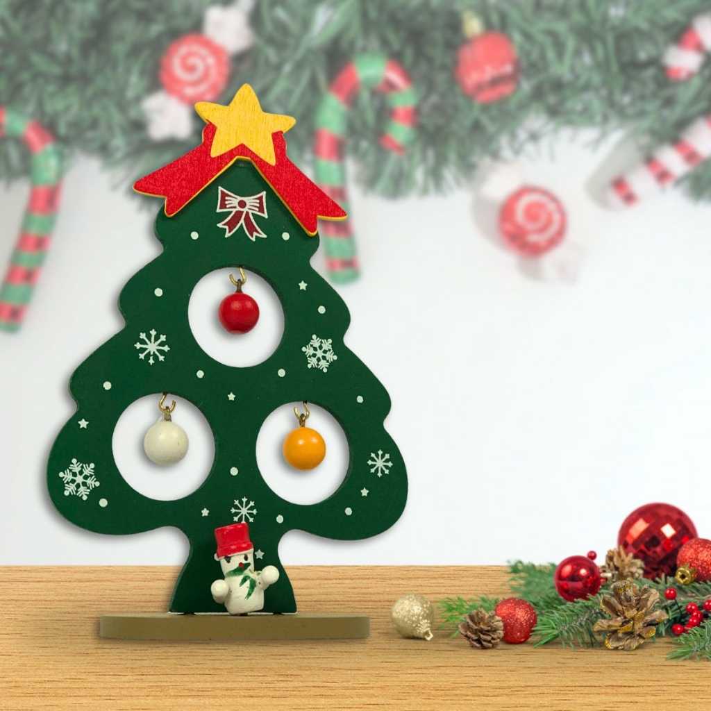 Mini Arvore De Natal Madeira Enfeite Natalino C/ Pingentes