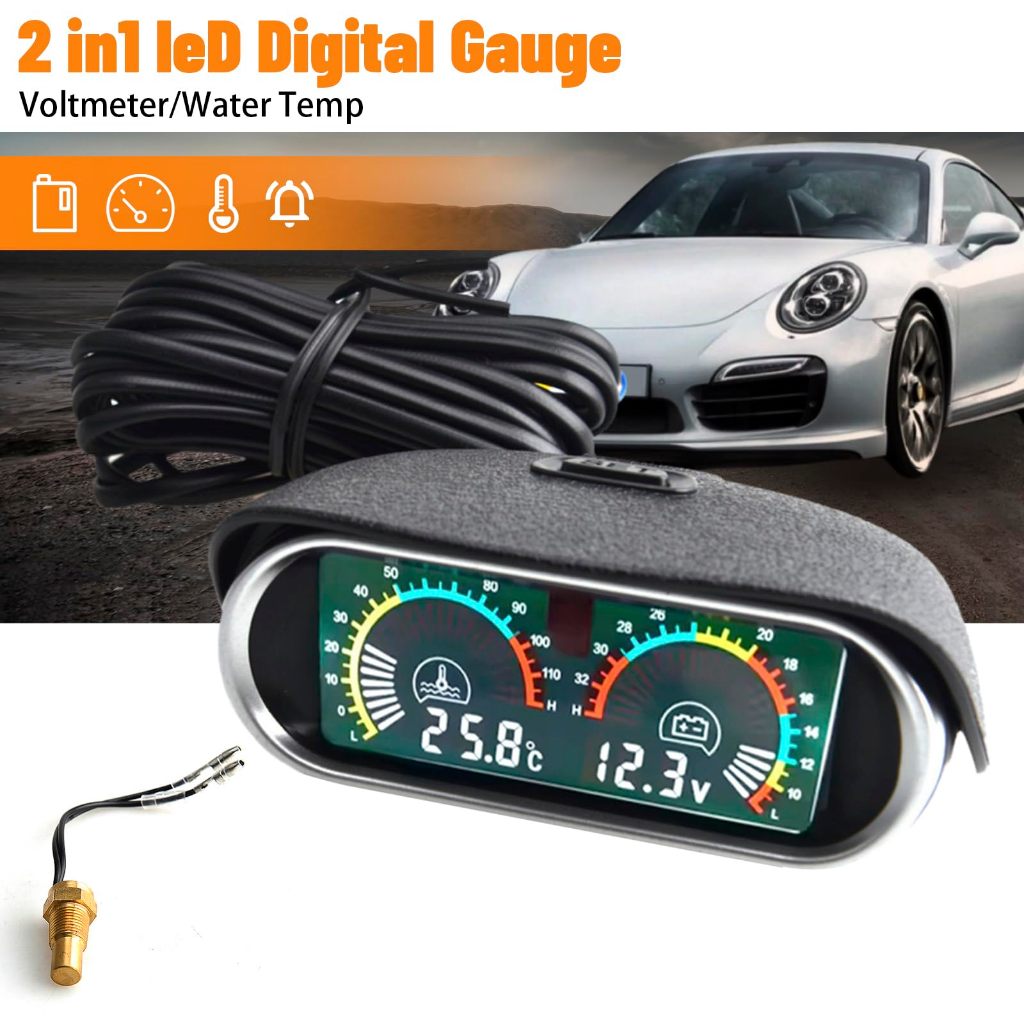 Medidor LCD 2 em 1 para carro, voltagem digital, temperatura da água, combustível, instrumento universal 9-36 V para car