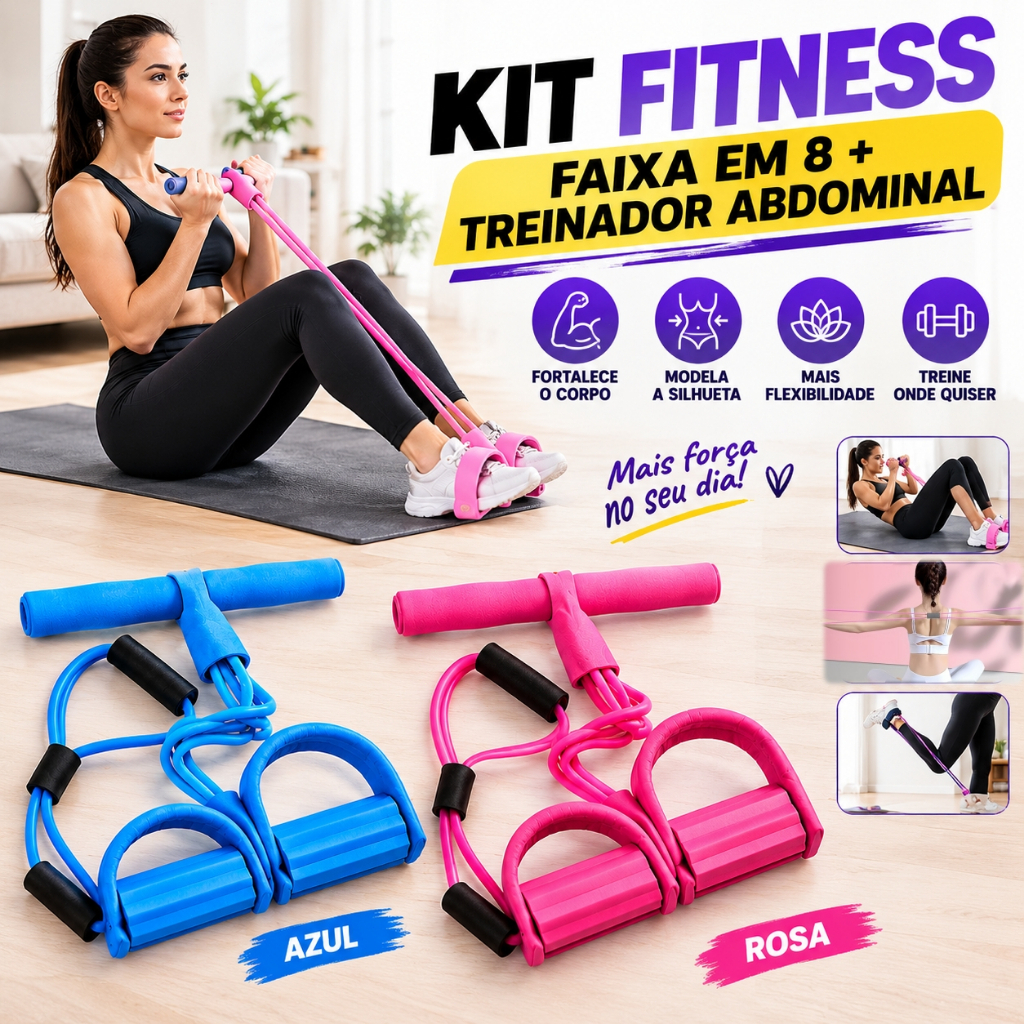 KIT Elastic Stretcher for Exercises in 8 + Fitness Equipment for Abdominal Gymnastics
